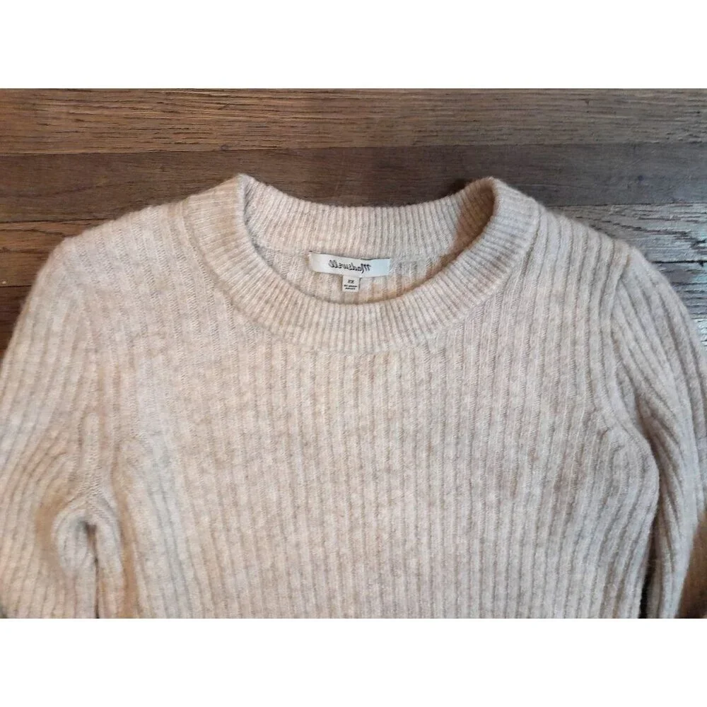 Madewell Wool Blend Flared Sleeve Lightweight Fall School Sweater Sz XS Oatmeal